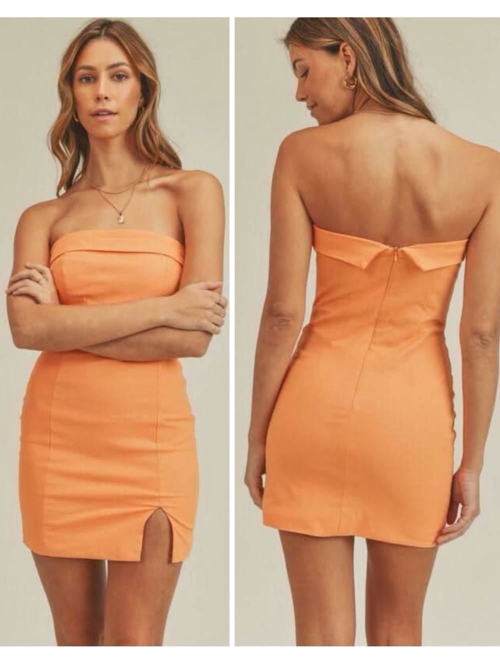 MABLE On My Mind Strapless Mini Dress Orange